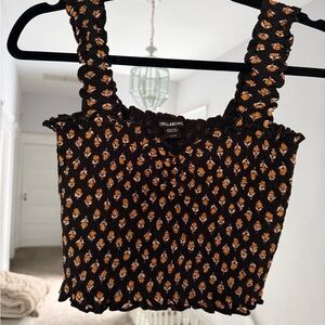 Billabong Women's Black and Yellow Smocked Crop Top